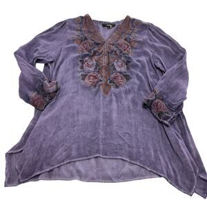 Andree by Unit Tunic Top Womens Small Embroidered Boho Floral Rayon Blouse